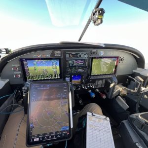 Piper PA-28 panel equipped with a Trio Certified Autopilot in a panel mount configuration, Avidyne IFD440 GPS navigator, and dual Dynon SkyView displays for enhanced situational awareness.