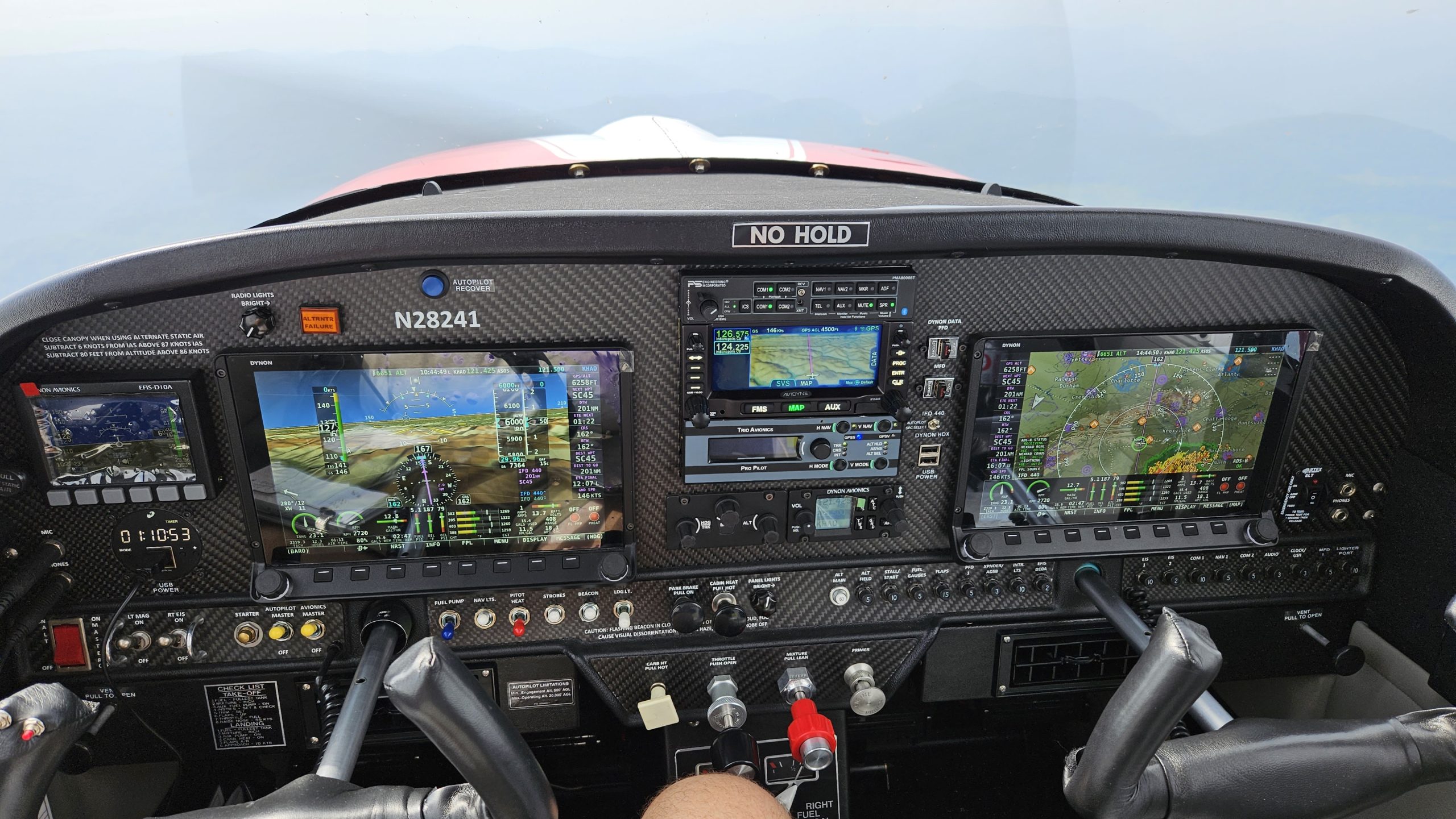 Trio Pro Pilot certified autopilot in radio stack mount in a Grumman AA-5B Tiger with dual Dynon SkyView displays and Avidyne IFD440 GPS